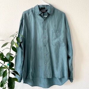 true vintage 100% blue teal long sleeve button down